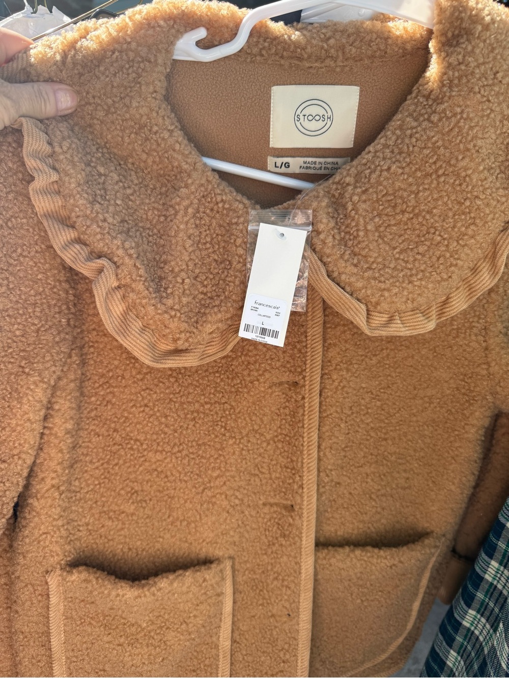 Stoosh Camel/Tan Sherpa Coat with Ruffle Collar-NWT